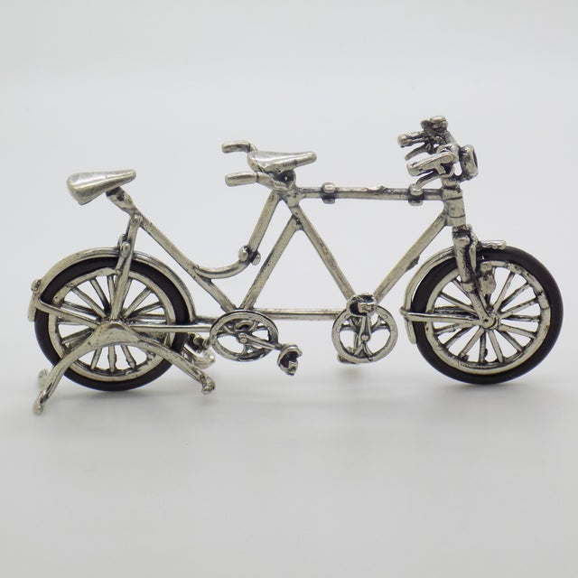 Large Vintage Italian Silver 800 Tandem Bicycle Figurine, 1970s For Sale - Image 4 of 14