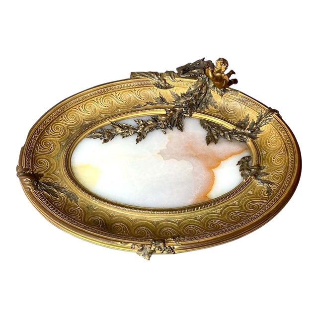 19c French Artisan Classical Bronze Alabaster Server For Sale
