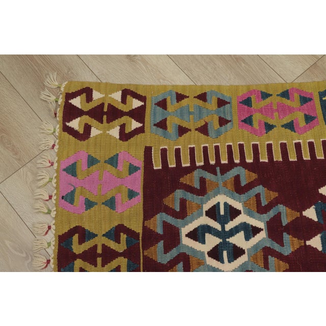 Textile 1980s Tribal Style Turkish Handmade Oushak Kilim Rug For Sale - Image 7 of 13