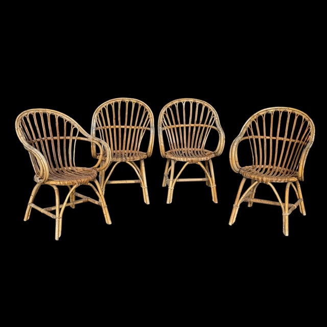 Contemporary Rattan Armchairs, France, 1960s, Set of 4 For Sale - Image 3 of 14