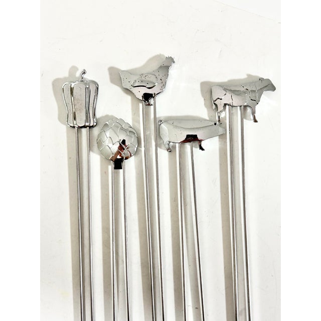Vintage Stainless Steel Figural Skewers Cocktail Picks, Set of 5 For Sale - Image 4 of 7