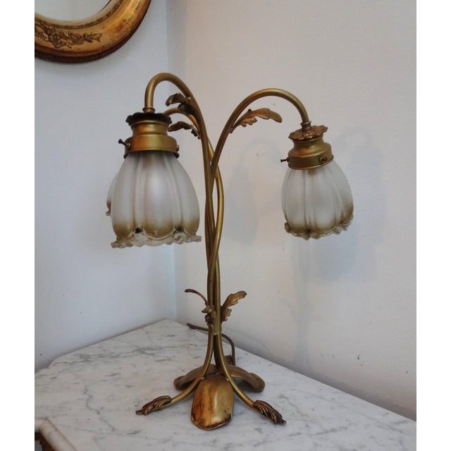 Vintage Art Nouveau Style Table Lamp in Brass For Sale - Image 5 of 18