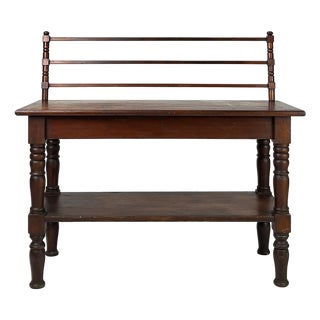 Antique Rustic Wood Baker's Rack / Wash Stand With Slotted Gallery & Lower Shelf For Sale