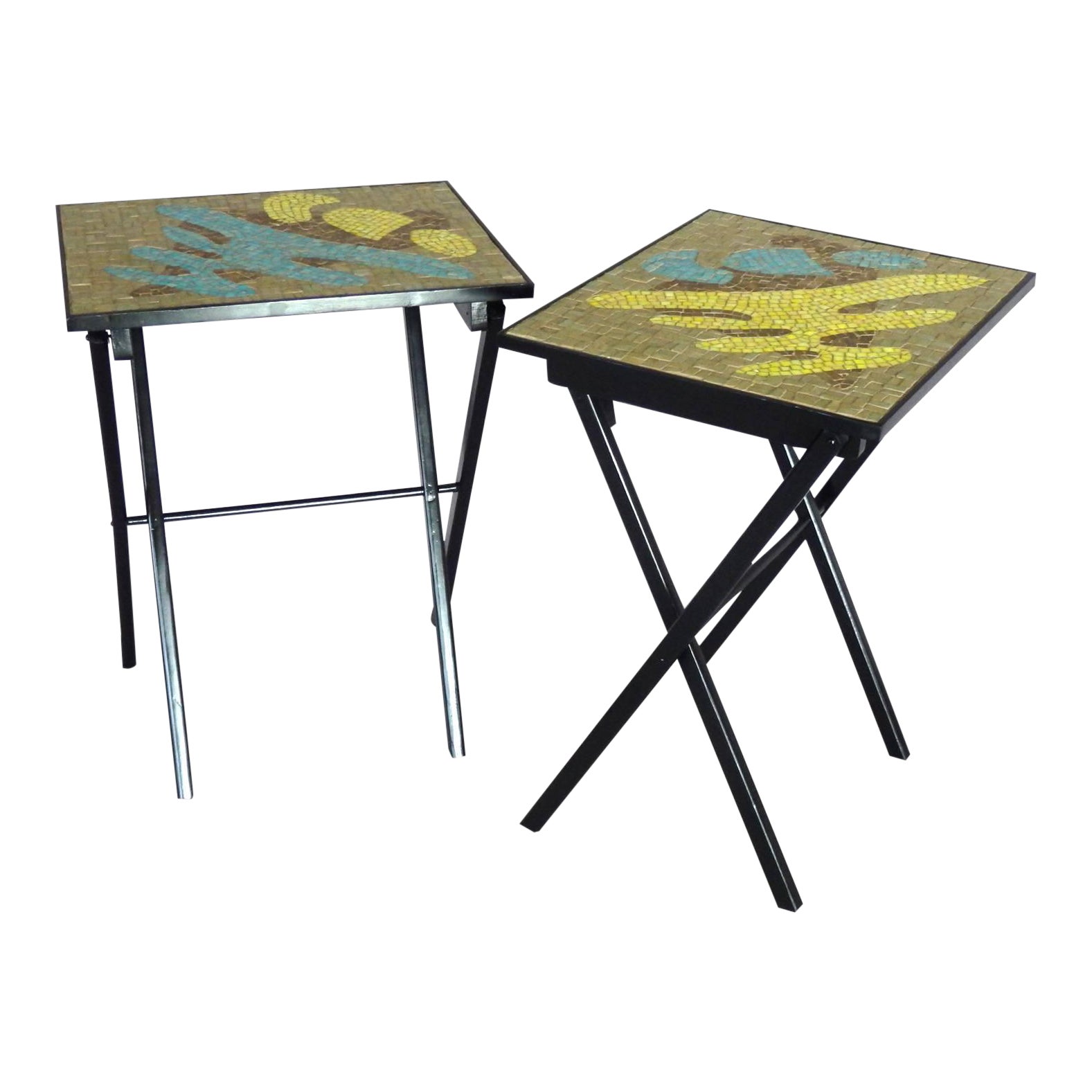 Organic Design Mosaic Glass Tile Top Fold Up Tables A Pair