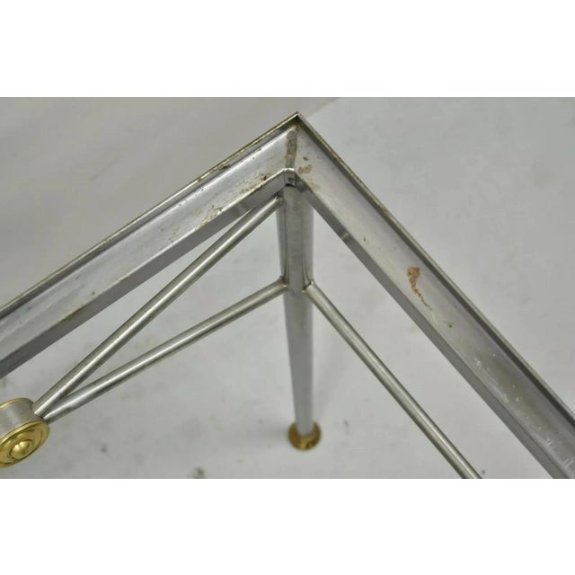 Late 20th Century Italian Directoire Maison Jansen Style Brushed Steel & Brass End Table Bases - A Pair For Sale - Image 5 of 12
