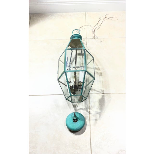 Vintage Hexagonal Solid Brass Hanging Lantern / Foyer Pendant Light 24”h X 10” W For Sale - Image 16 of 18