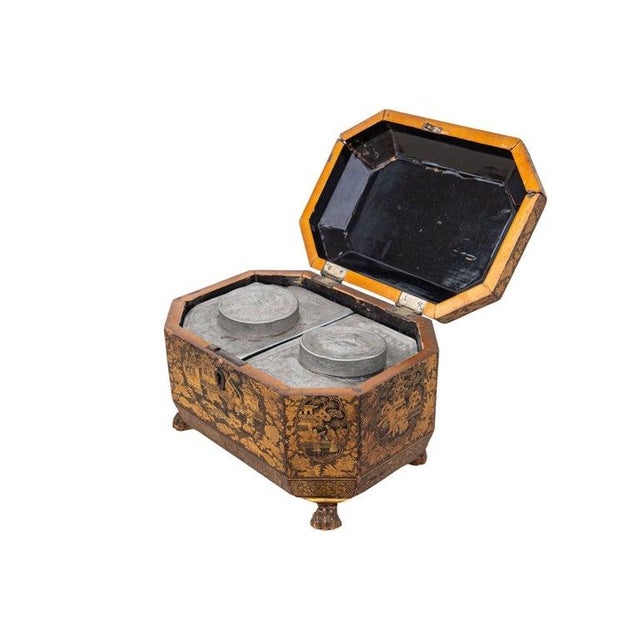 19th Century English Chinoiserie Tea Caddy With Dual Interior Canisters, 19th Century For Sale - Image 5 of 11