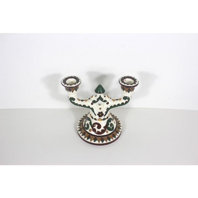 Ceramic Vintage Hand Painted Ceramic Two Arm Candleholder For Sale - Image 7 of 7