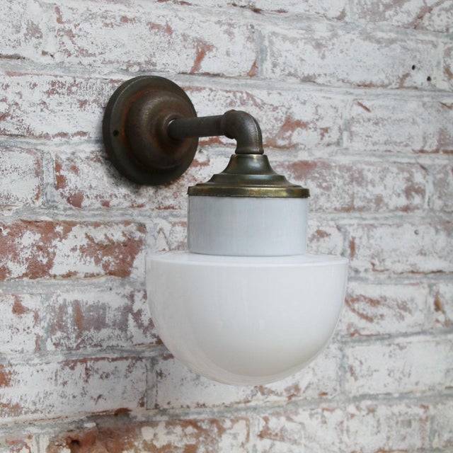 Porcelain Industrial wall lamp. White porcelain, brass and cast iron Opaline glass. 2 conductors, no ground. Diameter wall...