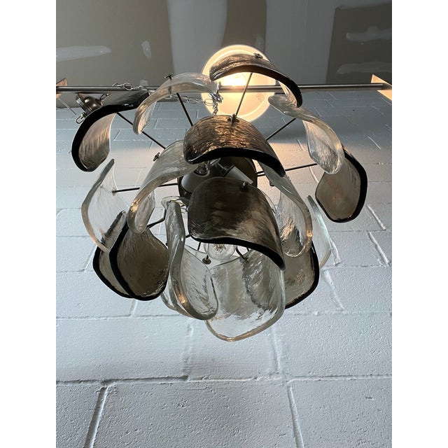Mid-Century Modern j.t. Kalmar Smoke and Clear Panel Chandelier Italy For Sale - Image 3 of 7