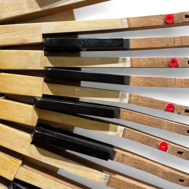 Wood Vintage Piano Tiles Convex Mirror, 1980s For Sale - Image 7 of 8