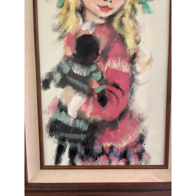 Vintage Koros Original Oil Painting “Portrait of a Child” Big Eye Waif Art, Framed For Sale In Madison - Image 6 of 12