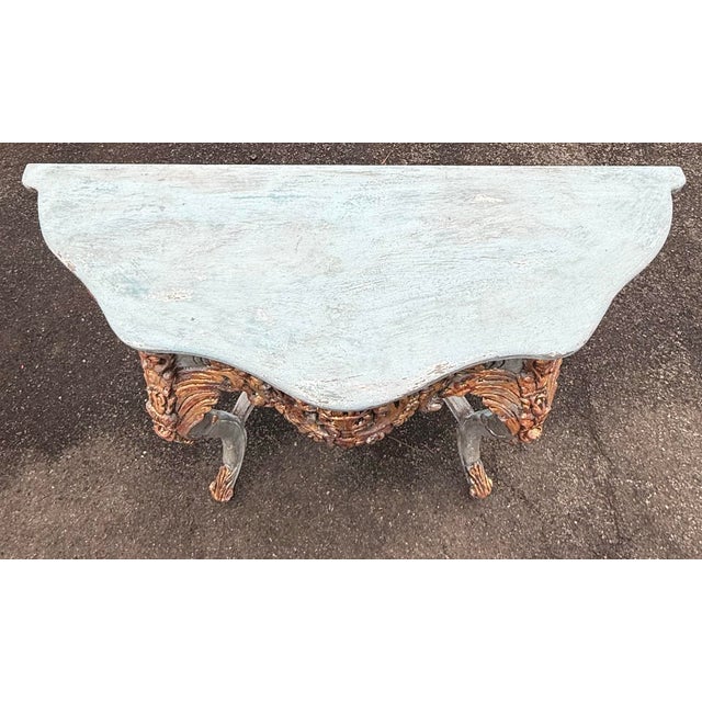 Wood Ornately Carved Hand Painted Parcel Gilt Console / Hall Table For Sale - Image 7 of 12