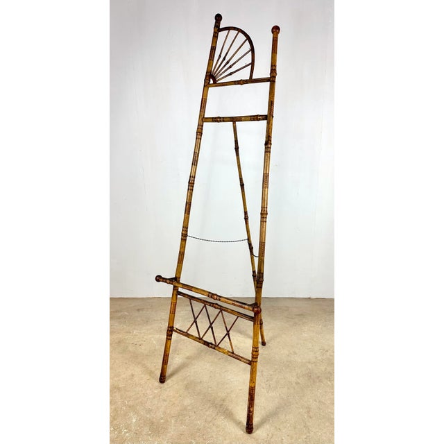 A stylish, bohemian chic antique English Victorian scorched bamboo decorative easel circa 1890’s. Shows wonderful age and...