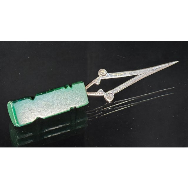 Metal Vintage Mexican Modernist Sterling Silver and Green Onyx Letter Opener, Mexico, 925 For Sale - Image 7 of 8