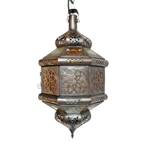 Vintage Moroccan Amber & Clear Tin Pendant Light