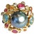 Bochic “Orient” Tahiti South Sea & Multi Sapphire Cluster Ring Set 18K & Silver, Size 4 For Sale