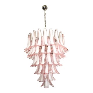 Italian Mazzega Style, Murano Chandelier, 75 Pink/Rose Glass Petals For Sale