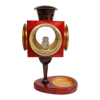 1950s Aldo Tura Red Goatskin Lantern Table Lamp For Sale