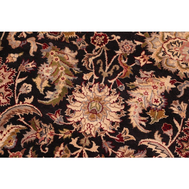 Shabby Chic Floral 1990's Agra Pak-Persian Black/Red Wool Rug - 6'0'' X 9'2'' For Sale - Image 3 of 9