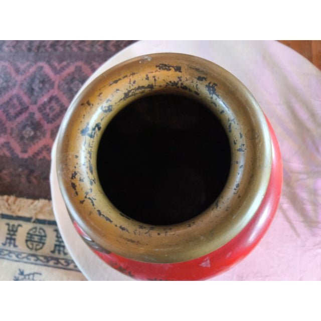 1940's Ucagco Large Red Hand Painted Japanese Vase For Sale - Image 6 of 10