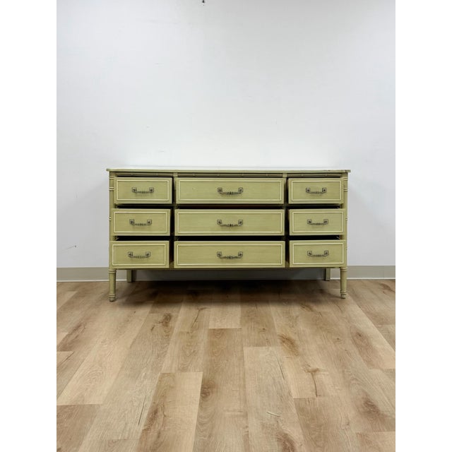 Vintage Dresser Henry Link Green Nine Drawer Bali Hai Coastal Hollywood Regency For Sale - Image 12 of 18