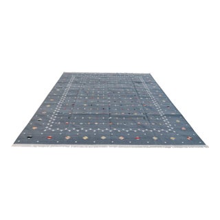 Handmade Cotton Vegetable Dyed Reversible Gray Shooting Star Rug - 9'x12' For Sale