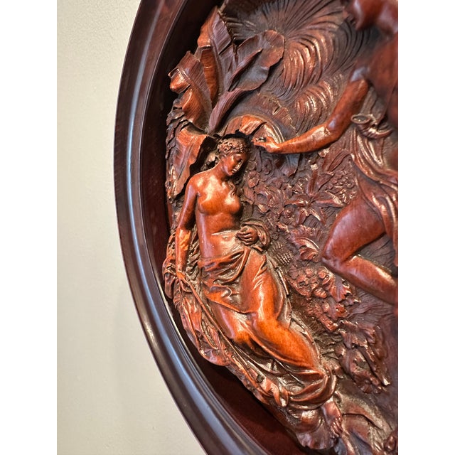 Vintage Handcarved Walnut Relief Intaglio Artwork For Sale In Los Angeles - Image 6 of 13