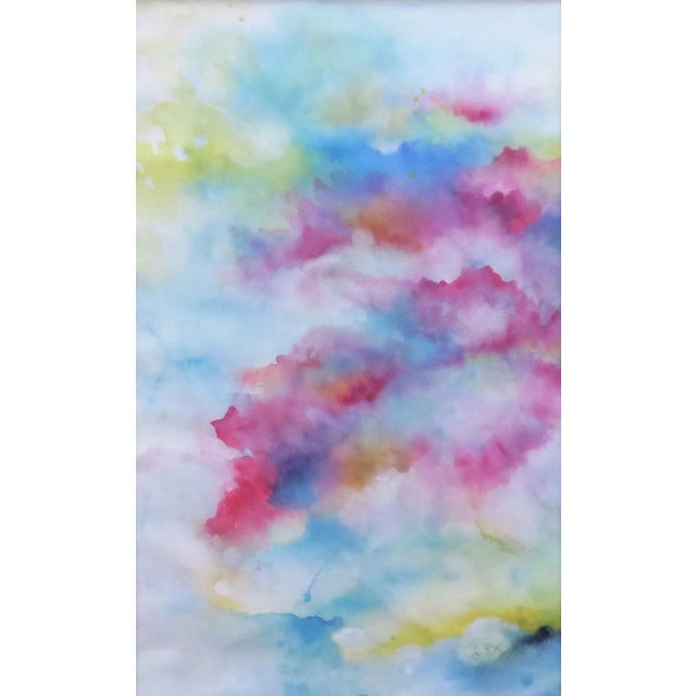 This is a colorful abstract watercolor painting. Signed illegibly lower right and dated 2019. The painting itself measures...