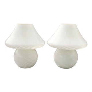 Murano Glass Mushroom Table Lamps - A Pair For Sale