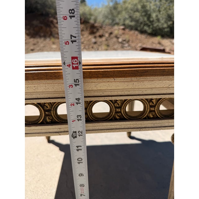 A Pair of Mid Century French-Style Mahogany and Marble-Topped End Tables For Sale - Image 9 of 12