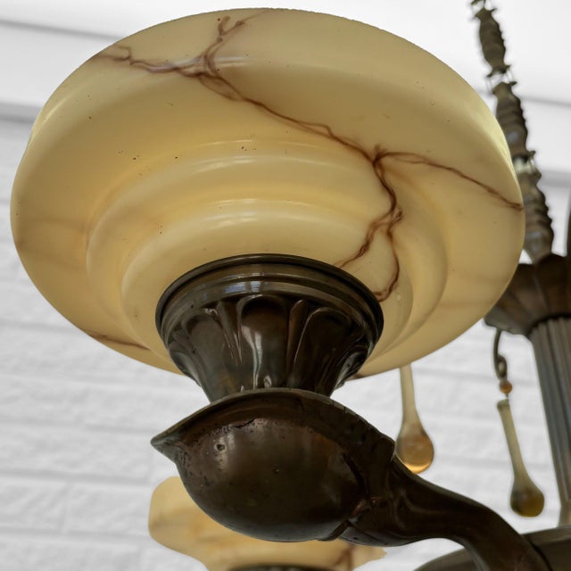 Brown Chandelier in Brass & Glass from Bröderna Malmströms Metallvarufabrik, Sweden, 1930s For Sale - Image 8 of 14