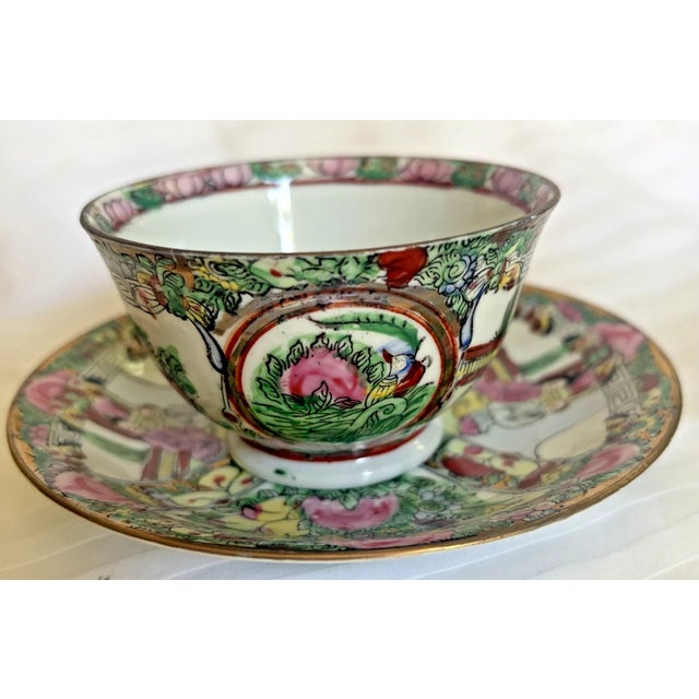 1940s Medallion Tea Cup & Saucer Sets Set of 2 - 4 pcs For Sale - Image 9 of 17