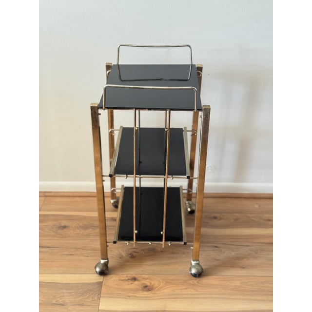 Late 20th Century Vintage Hollywood Regency Style Gold-Tone Three-Tier Bar Cart For Sale - Image 5 of 12