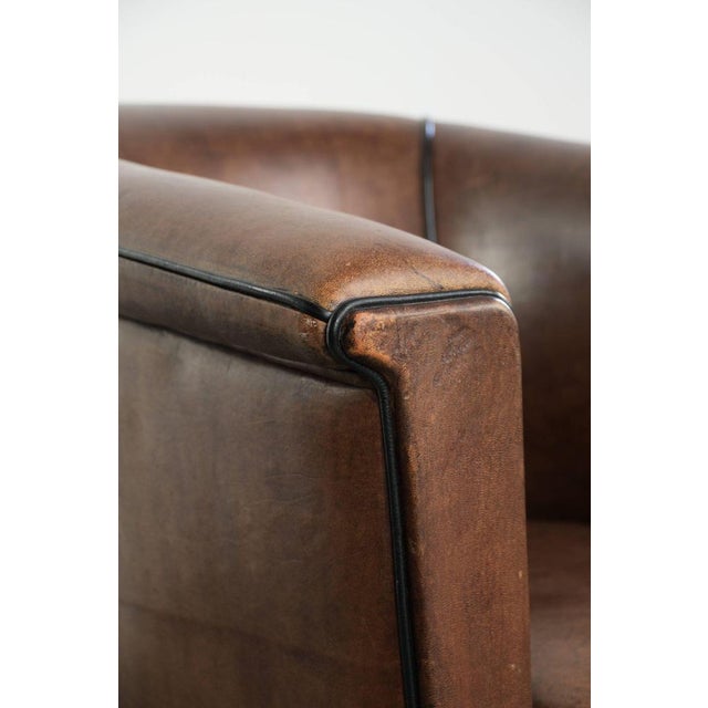 Art Deco Sheepskin Club Armchair with Black Piping For Sale - Image 12 of 14