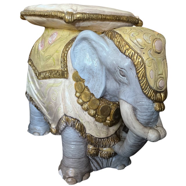 1970s Vintage Hand-Painted Elephant Garden Stool / Side Table For Sale - Image 5 of 14