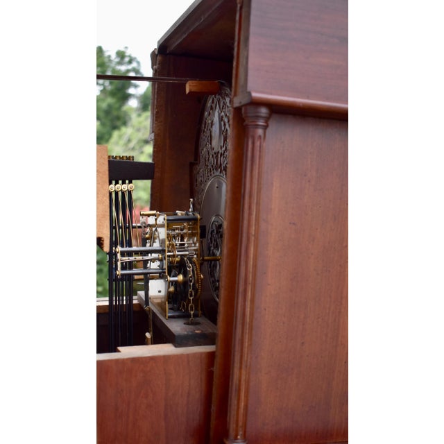 Traditional Mahogany Grandmother Clock Vintage Mechanical Embossed Dial For Sale - Image 16 of 18