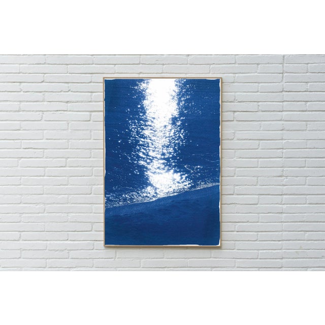 Realism 2021 "Dark Beach Sunrise" Contemporary Seascape Blue and White Cyanotype For Sale - Image 3 of 6
