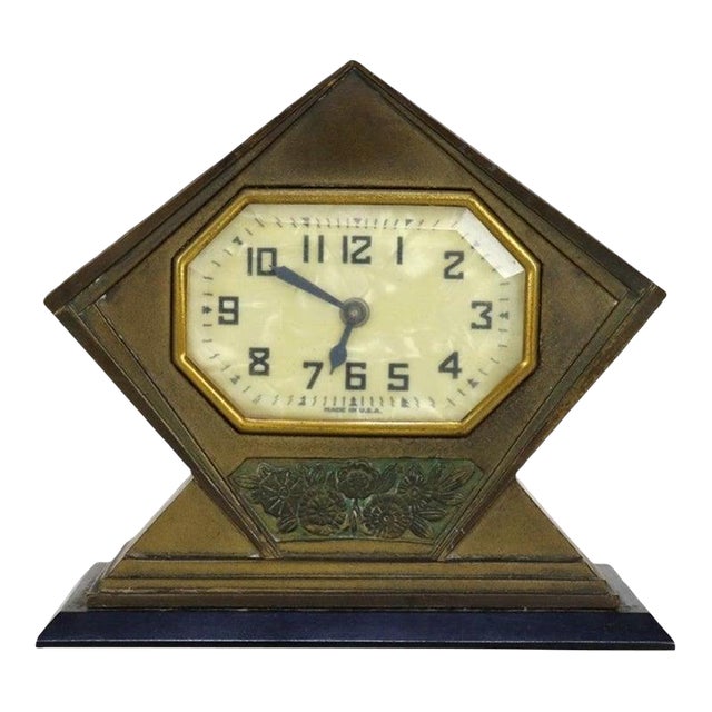 Antique Art Deco Bronze Boudoir Diamond Form Dresser Clock C1930 For Sale