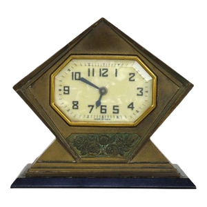 Antique Art Deco Bronze Boudoir Diamond Form Dresser Clock C1930