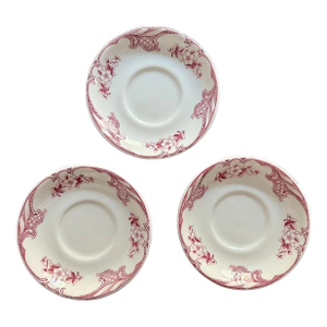 Set of 3 Antique Shenango Inca Ware Pink Floral Transferware Saucers