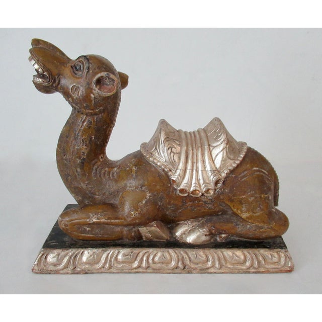 English Antique Anglo-Indian Hand-Crafted, Wood-Carved & Gilded Silver Leaf Reposed Camel Accent/Decorstive Piece For Sale - Image 3 of 18