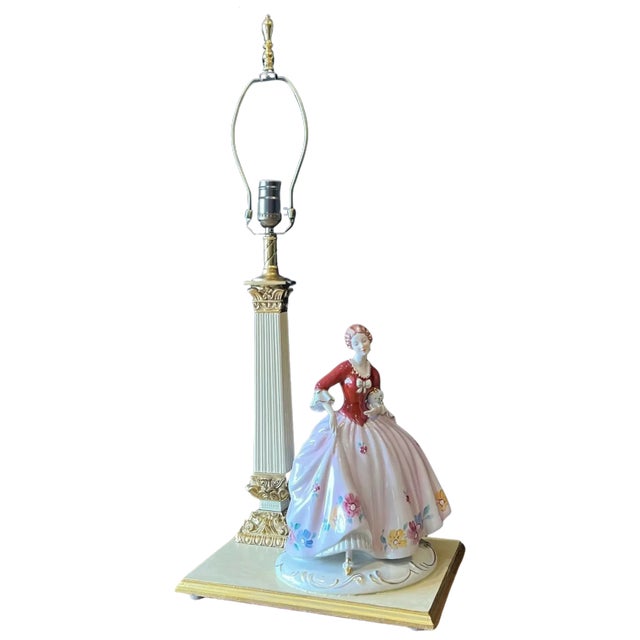 Royal Dux Porcelain Lady Holding Her Dog Table Lamp For Sale In New York - Image 6 of 18