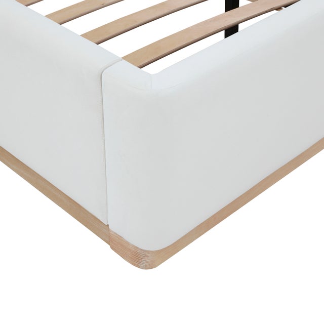 Wood Marlow Performance Velvet King Bed, Cream For Sale - Image 7 of 11