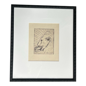 1970’s Original Lion Etching Signed in Vintage Frame