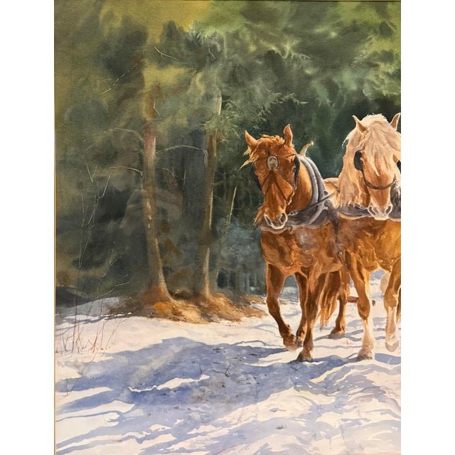 Late 20th Century Canadian Watercolor Painting “Winter Team Logging” by M.S. Martin Sca For Sale - Image 4 of 10