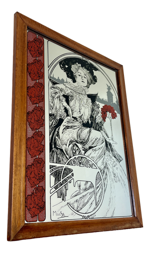 Vintage Art Nouveau Mirror with Christmas Noel Illustration by Alphonse Mucha, 1960s
