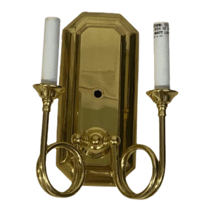 Vintage Brass Hunting Horn Double Candle Wall Sconce Equestrian Decor