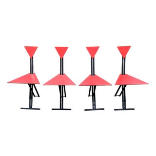 Postmodern Folding Chairs With Triangular Red Seats, Set of Four Circa 1985 Italy For Sale