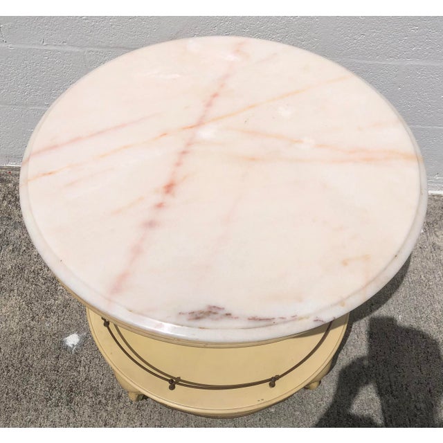White Vintage French Provincial Round Marble Accent Table For Sale - Image 8 of 11